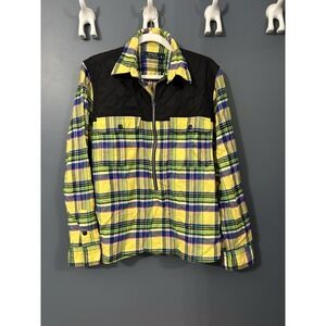 Polo Ralph‎ Lauren Yellow Preppy Rugged Quilted Yoke Flannel Half Zip Cabin XL